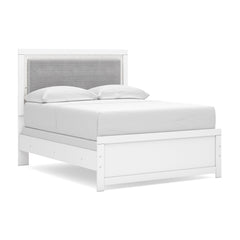 Maeling White Full Upholstered Panel Bed, Dresser and Mirror - Ornate Home