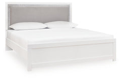 Maeling White/Gray Queen Upholstered Panel Bed, Dresser, Mirror and Nightstand - Ornate Home