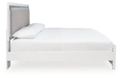 Maeling White/Gray Queen Upholstered Panel Bed, Dresser, Mirror and Nightstand - Ornate Home