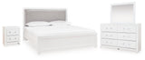 Maeling White/Gray Queen Upholstered Panel Bed, Dresser, Mirror and Nightstand - Ornate Home