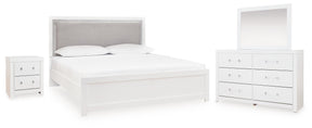 Maeling White/Gray Queen Upholstered Panel Bed, Dresser, Mirror and Nightstand - Ornate Home