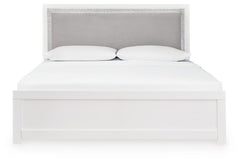 Maeling White/Gray Queen Upholstered Panel Bed, Dresser, Mirror and Nightstand - Ornate Home