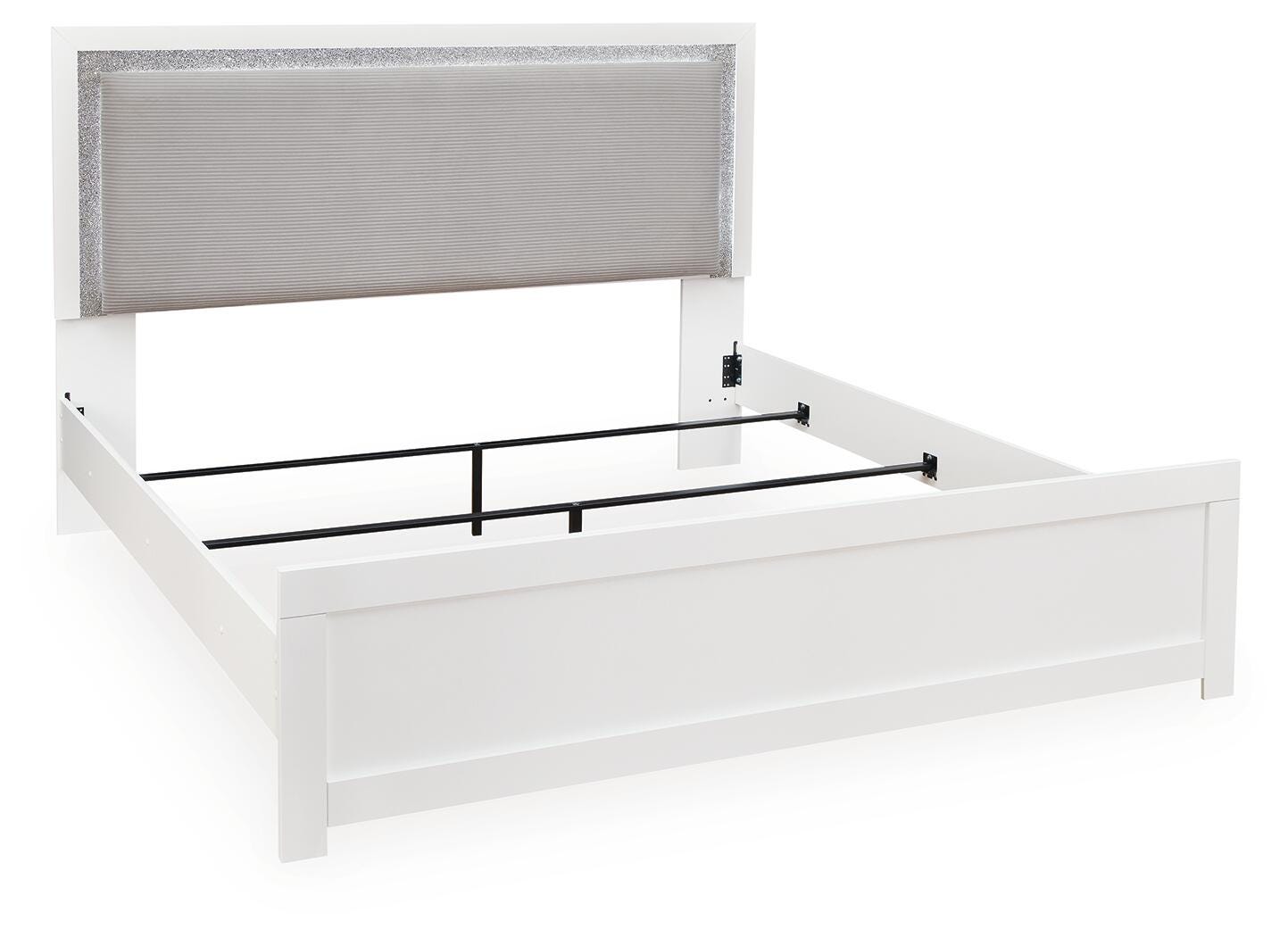 Maeling White/Gray Queen Upholstered Panel Bed, Dresser, Mirror and Nightstand - Ornate Home