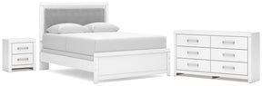 Maeling White Queen Upholstered Panel Bed, Dresser and Nightstand - Ornate Home