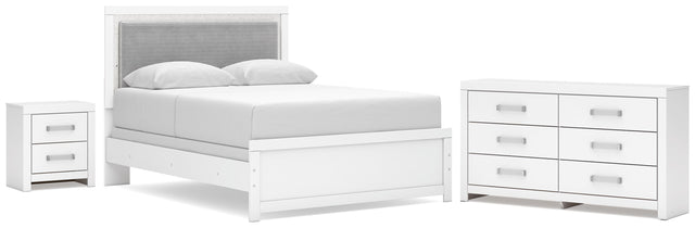 Maeling White Queen Upholstered Panel Bed, Dresser and Nightstand - Ornate Home