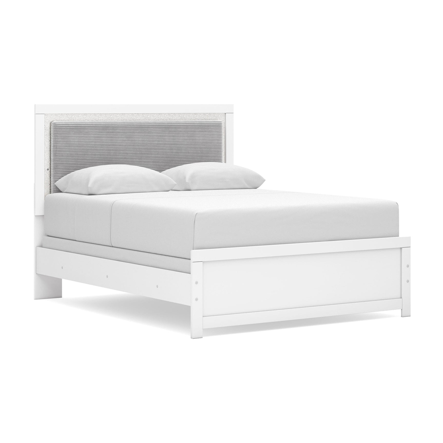 Maeling White Queen Upholstered Panel Bed, Dresser and Nightstand - Ornate Home