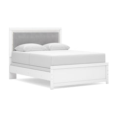 Maeling White Queen Upholstered Panel Bed, Dresser and Nightstand - Ornate Home