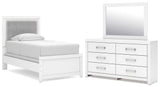 Maeling White Twin Upholstered Panel Bed, Dresser and Mirror - Ornate Home