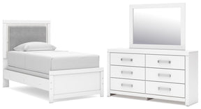 Maeling White Twin Upholstered Panel Bed, Dresser and Mirror - Ornate Home