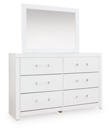 Maeling White Twin Upholstered Panel Bed, Dresser and Mirror - Ornate Home