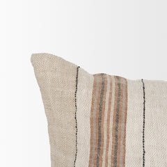 Maeve Natural/Orange 14x26 Lumbar Linen Pillow Cover with Down Filler - Ornate Home