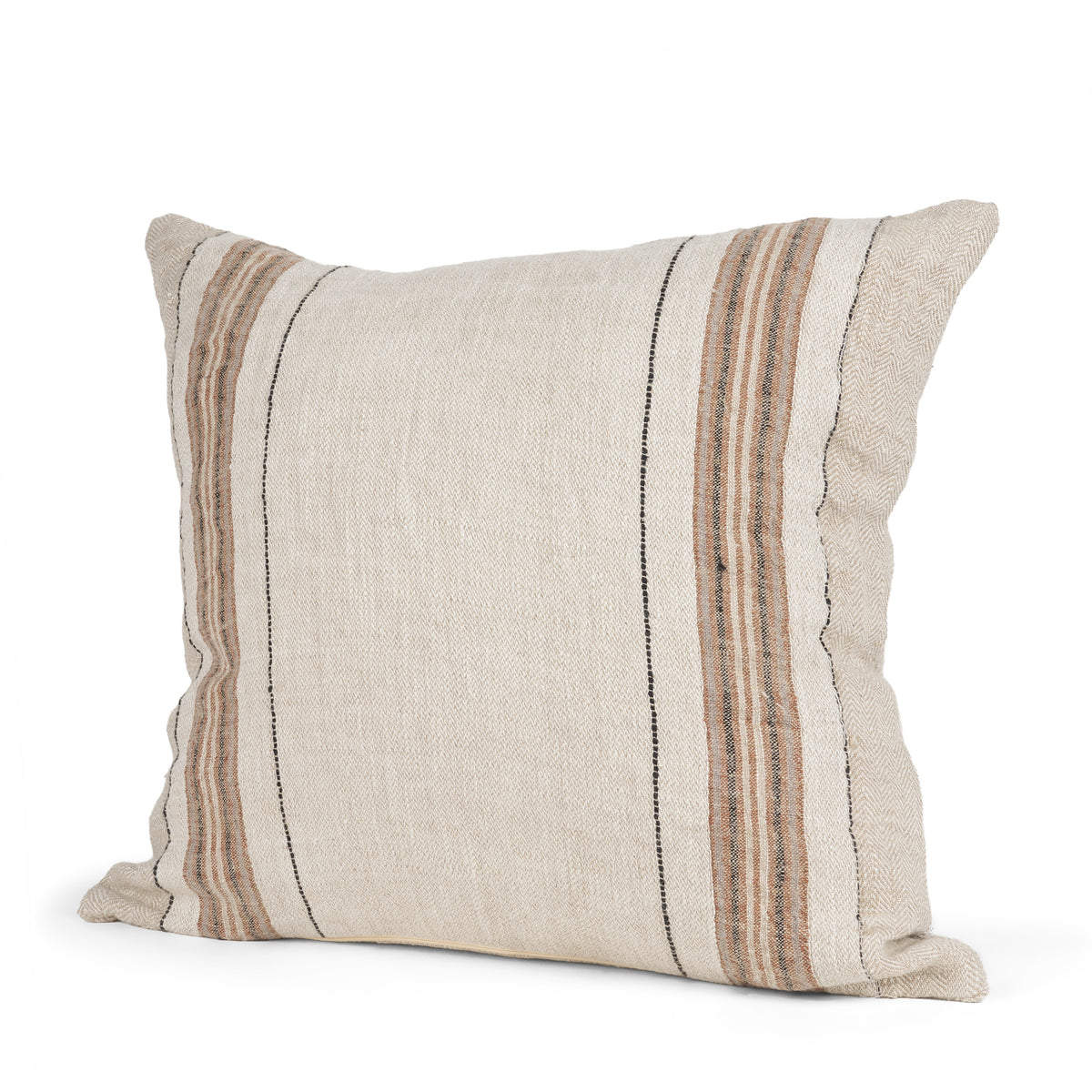 Maeve Natural/Orange 20x20 Square Linen Pillow Cover with Down Filler - Ornate Home