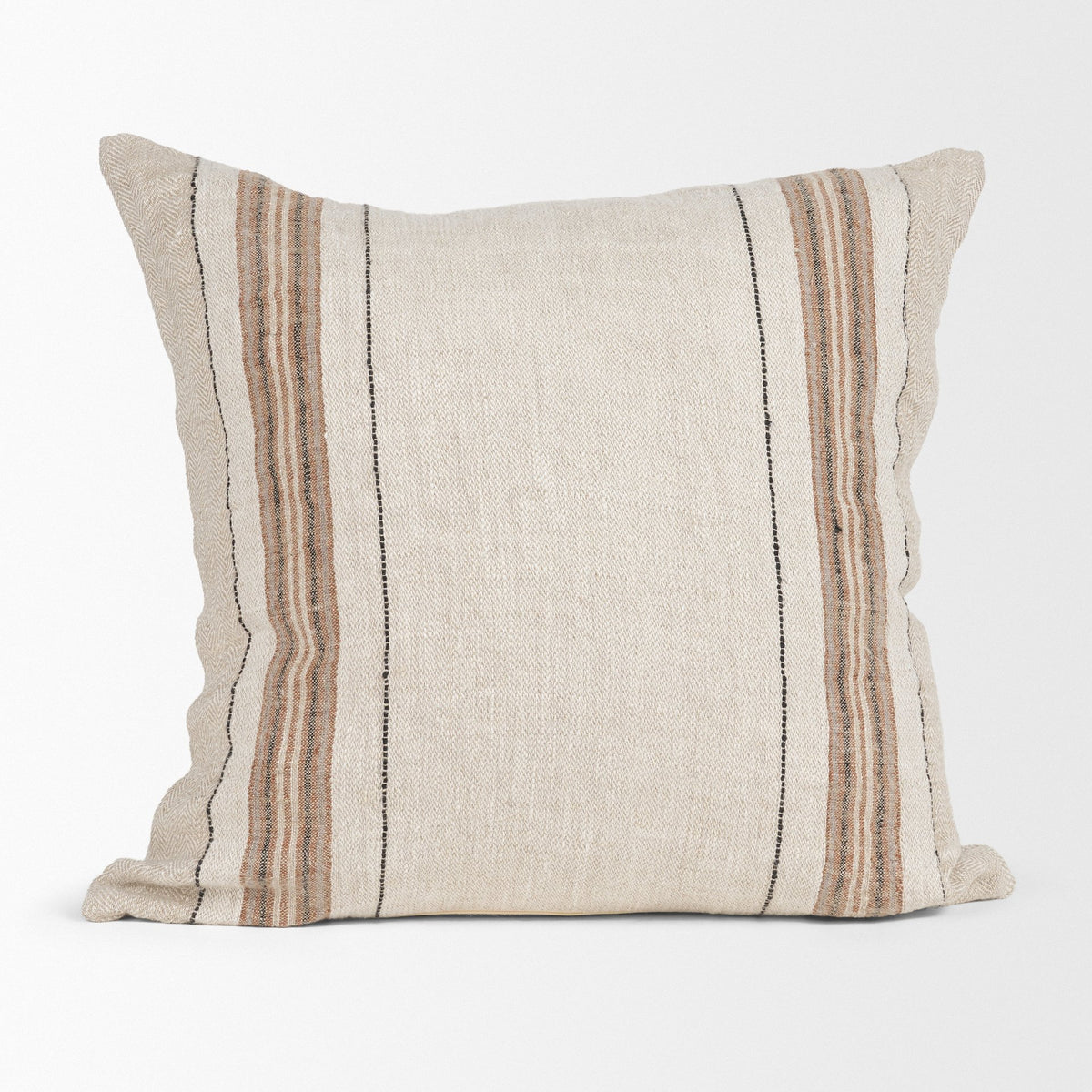 Maeve Natural/Orange 20x20 Square Linen Pillow Cover with Down Filler - Ornate Home