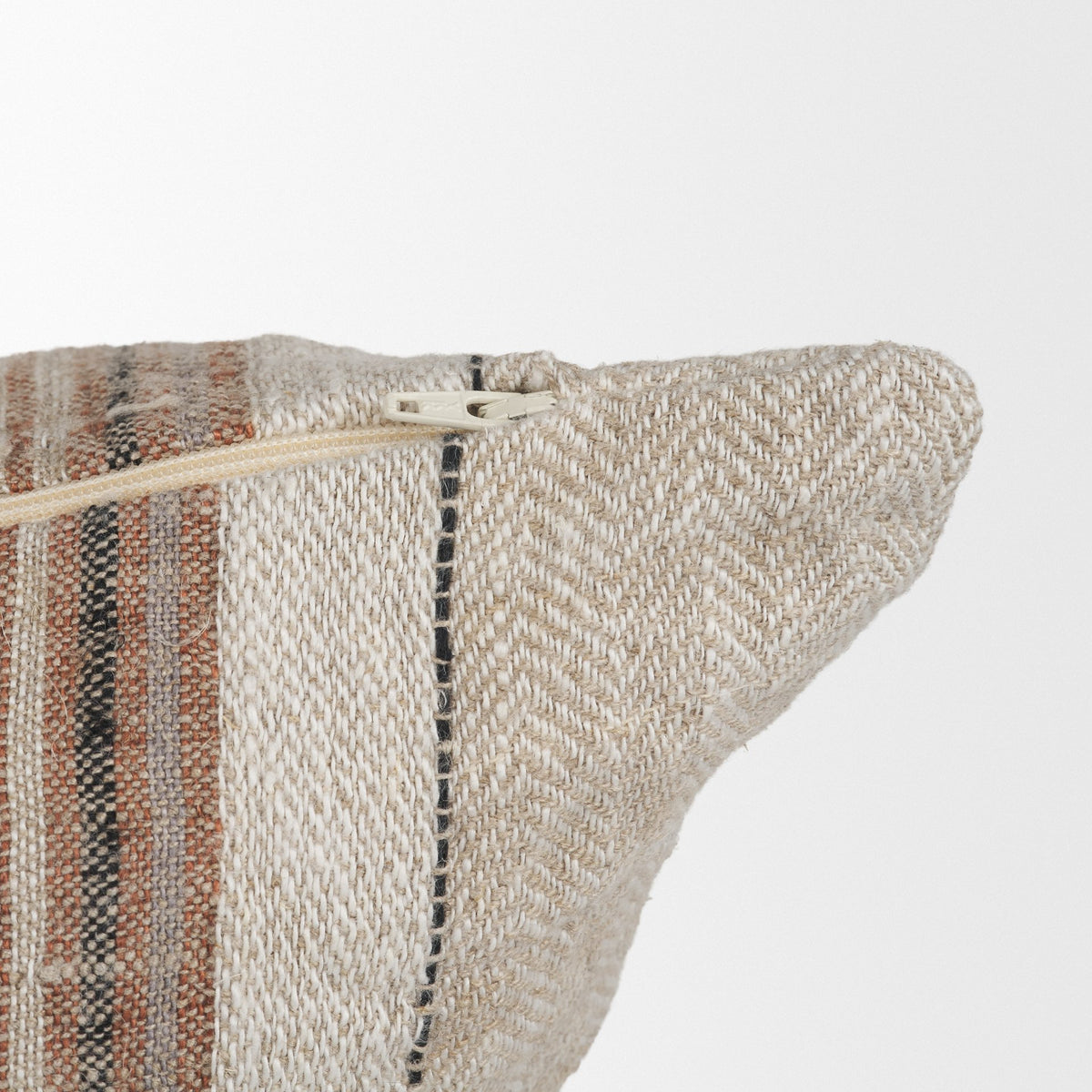 Maeve Natural/Orange 20x20 Square Linen Pillow Cover with Down Filler - Ornate Home