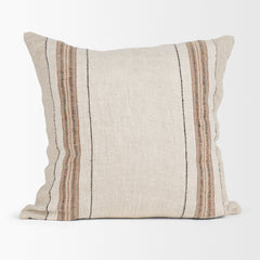 Maeve Natural/Orange 20x20 Square Linen Pillow Cover with Non-Allergen Filler - Ornate Home