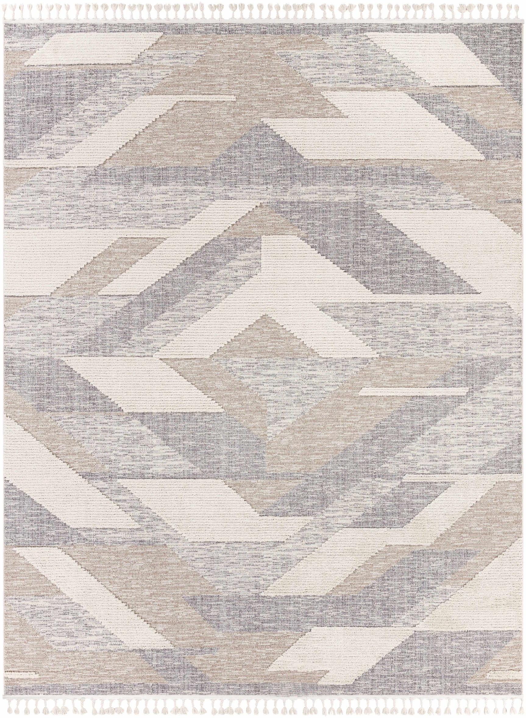 Magazine Geometric High/Low Pile Rug with Tassels - Clearance - Ornate Home