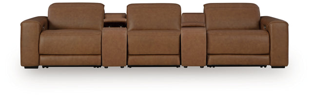 Magic Man Caramel 5-Piece Power Reclining Sectional w/ Console - Ornate Home