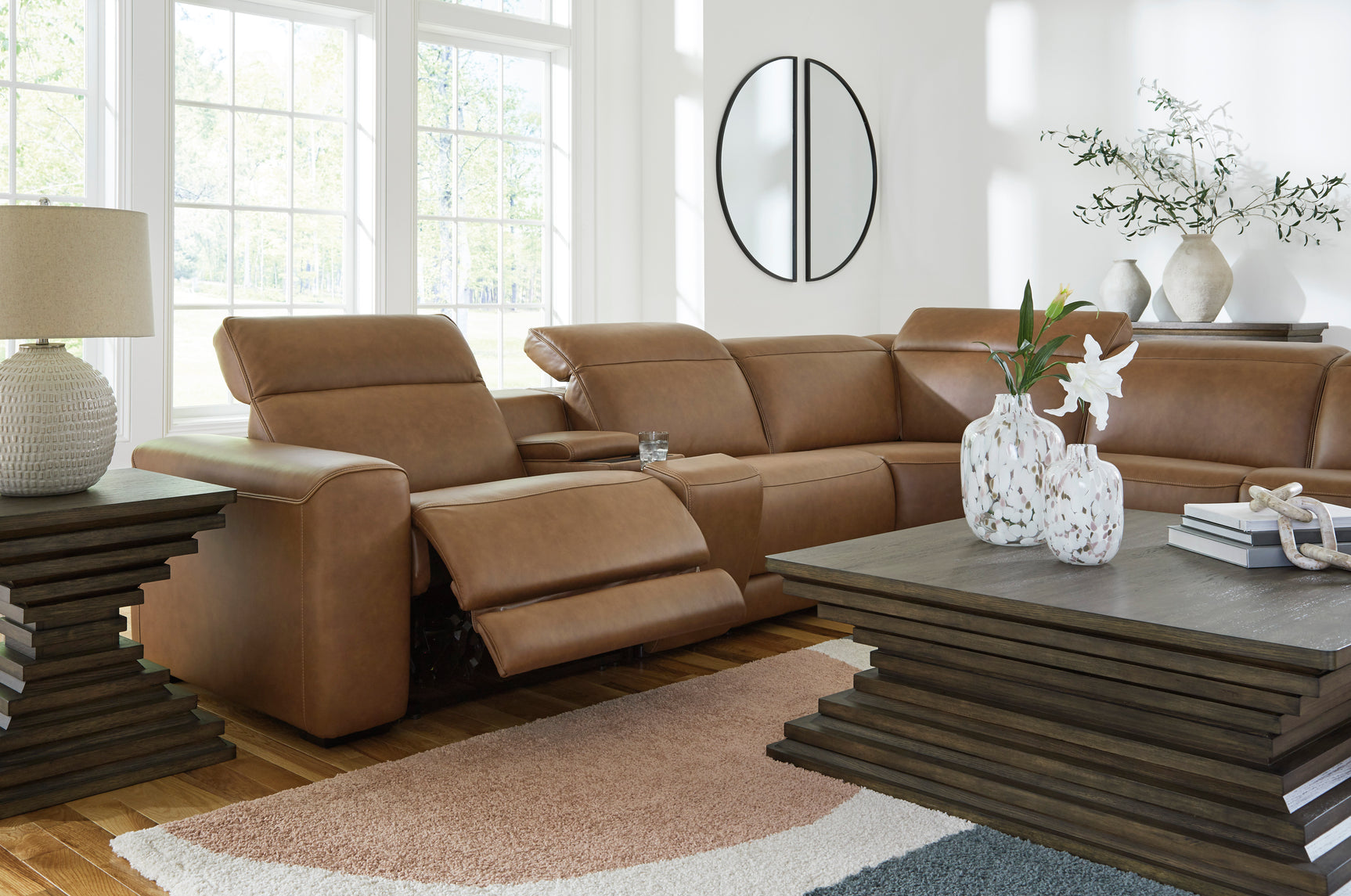 Magic Man Caramel 6-Piece Power Reclining Sectional w/Console (Online Special Price) - Ornate Home