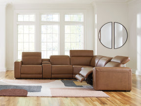 Magic Man Caramel 6-Piece Power Reclining Sectional with Console (Online Special Price) - Ornate Home