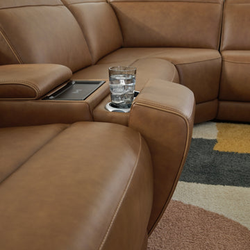 Magic Man Caramel 6-Piece Power Reclining Sectional with Console - Ornate Home