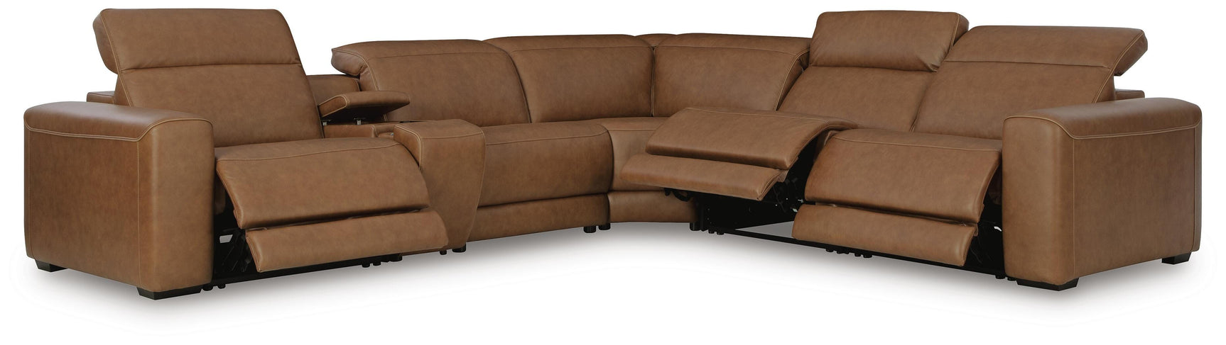 Magic Man Caramel 6-Piece Power Reclining Sectional with Console - Ornate Home