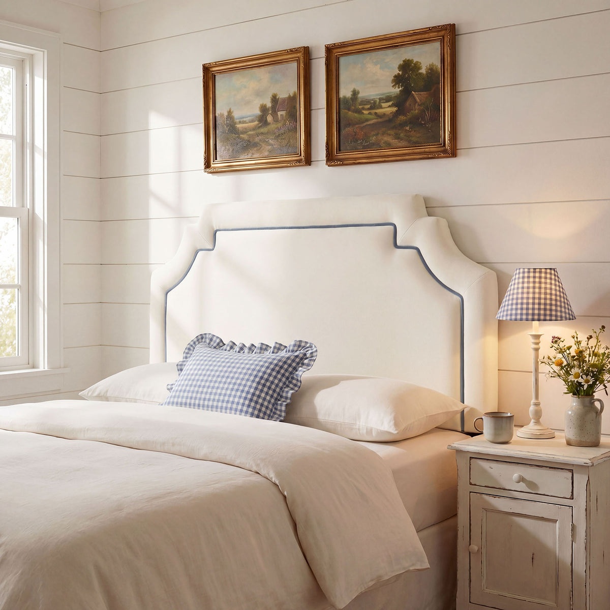 Magnolia Alabaster/Cadet Blue Stain-Resistant Performance Velvet Full Size Headboard - Ornate Home