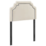 Magnolia Alabaster/Cadet Blue Stain-Resistant Performance Velvet Twin Size Headboard - Ornate Home