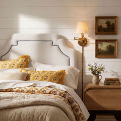 Magnolia Alabaster/Cadet Blue Stain-Resistant Performance Velvet Twin Size Headboard - Ornate Home