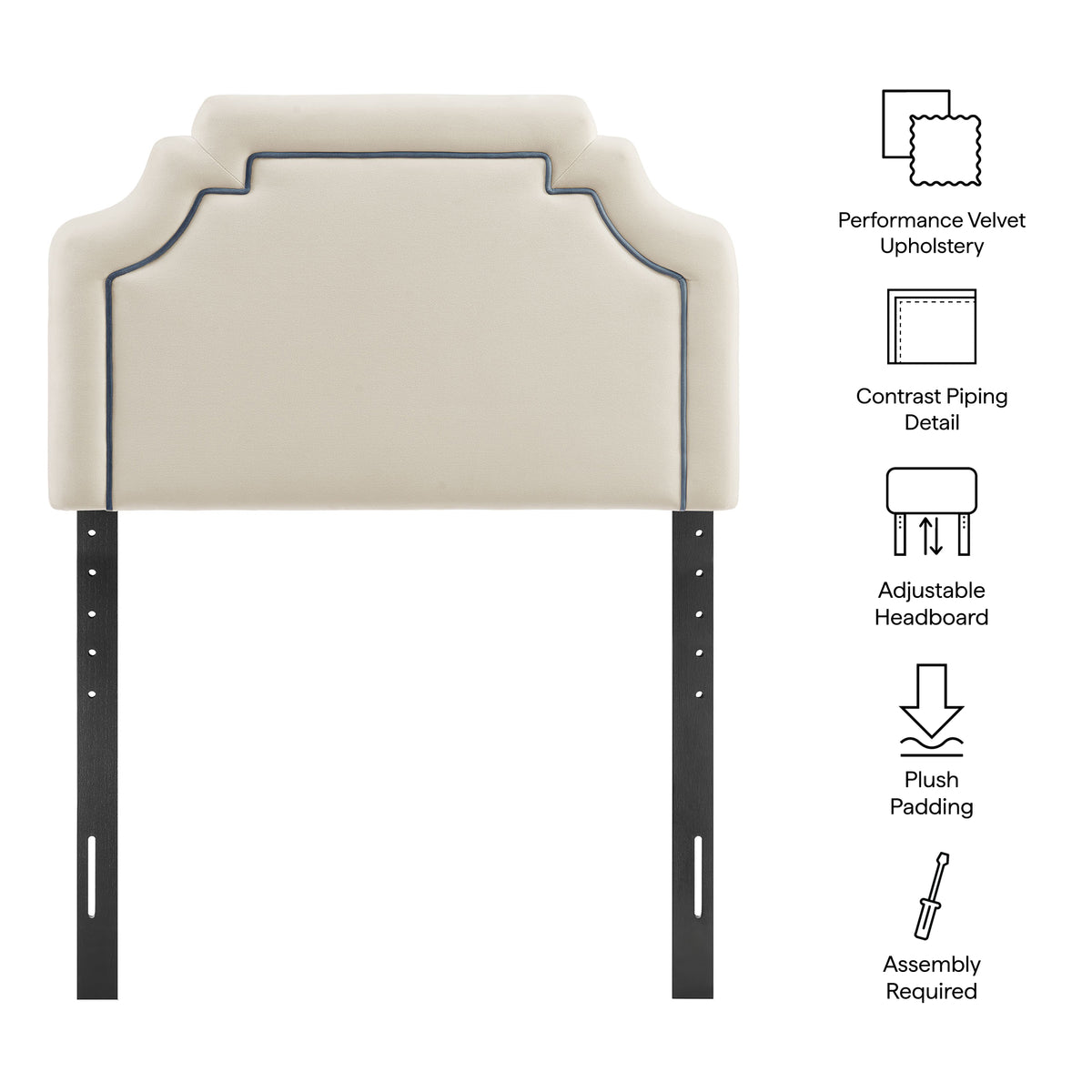 Magnolia Alabaster/Cadet Blue Stain-Resistant Performance Velvet Twin Size Headboard - Ornate Home