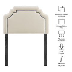 Magnolia Alabaster/Cadet Blue Stain-Resistant Performance Velvet Twin Size Headboard - Ornate Home
