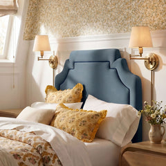 Magnolia Cadet Blue/Midnight Stain-Resistant Performance Velvet Twin Size Headboard - Ornate Home