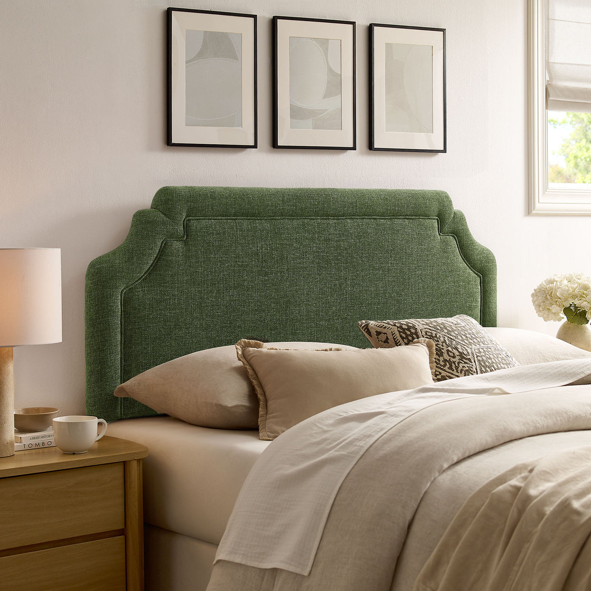 Magnolia Foliage Upholstered Fabric Full Size Headboard - Ornate Home