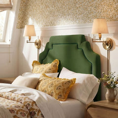 Magnolia Moss Green Dark Green Stain-Resistant Performance Velvet Twin Size Headboard - Ornate Home