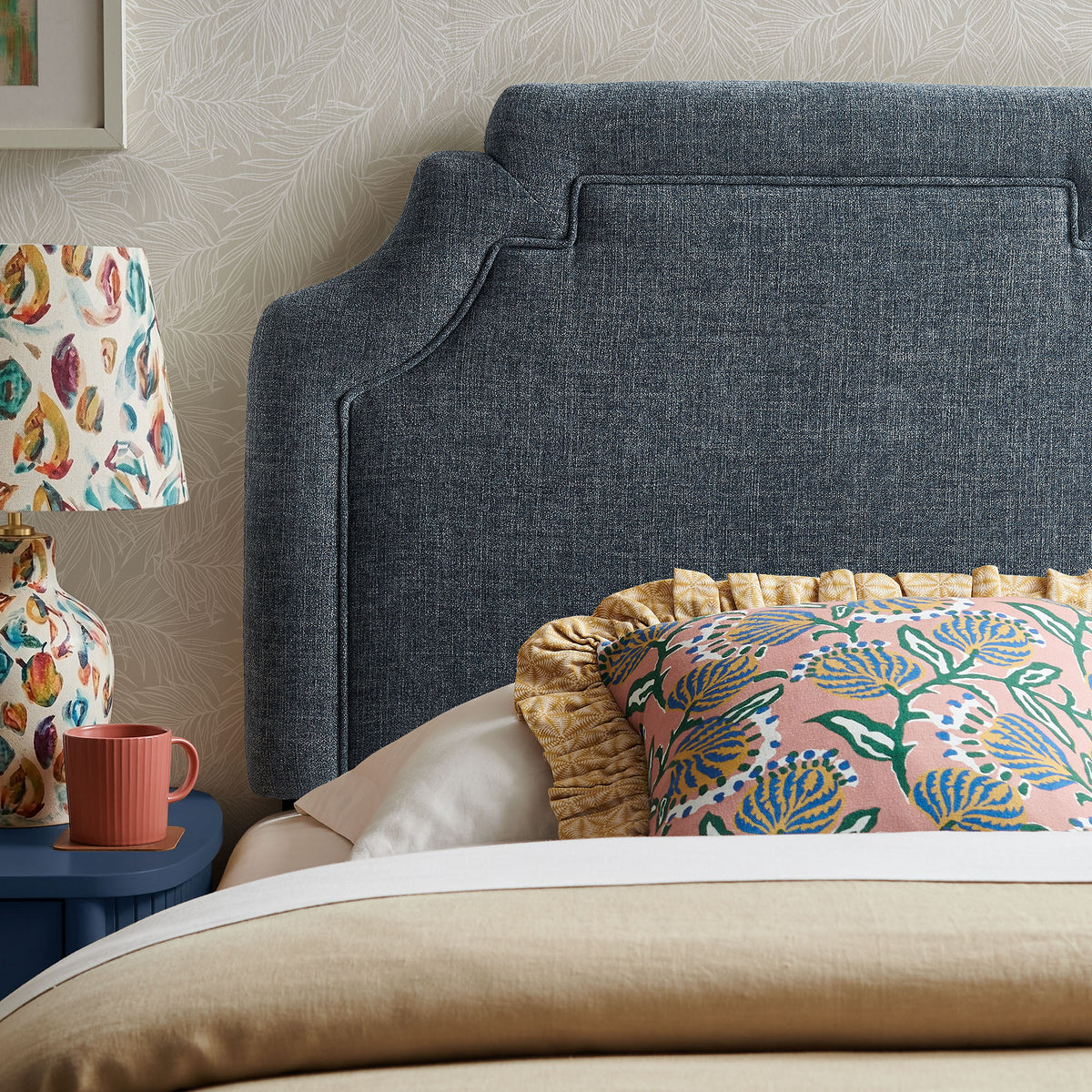 Magnolia Slate Blue Upholstered Fabric Twin Size Headboard - Ornate Home