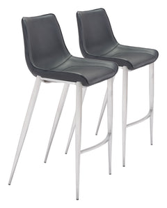 Magnus Black & Silver Barstool (Set of 2) - Ornate Home