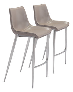 Magnus Brown & Silver Barstool (Set of 2) - Ornate Home
