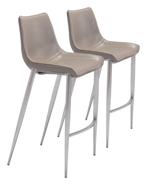 Magnus Brown & Silver Barstool (Set of 2) - Ornate Home
