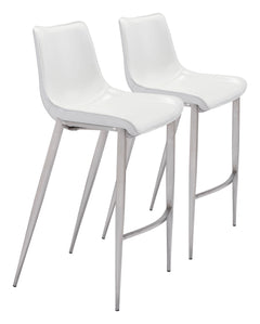 Magnus White & Silver Barstool (Set of 2) - Ornate Home