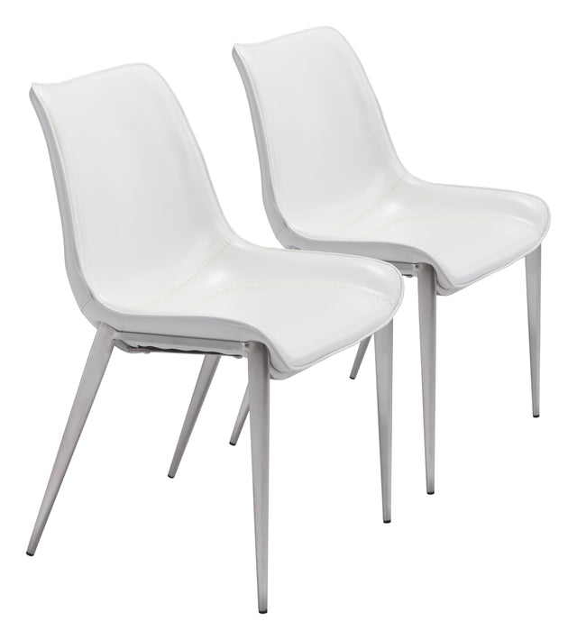 Magnus White & Silver Dining Chair (Set of 2) - Ornate Home