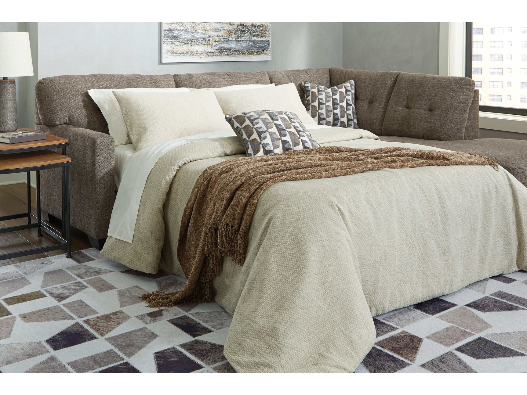 Mahoney Chocolate 2pc Sectional Full Sleeper Sofa w/ RAF Chaise (Online Special Price) - Ornate Home