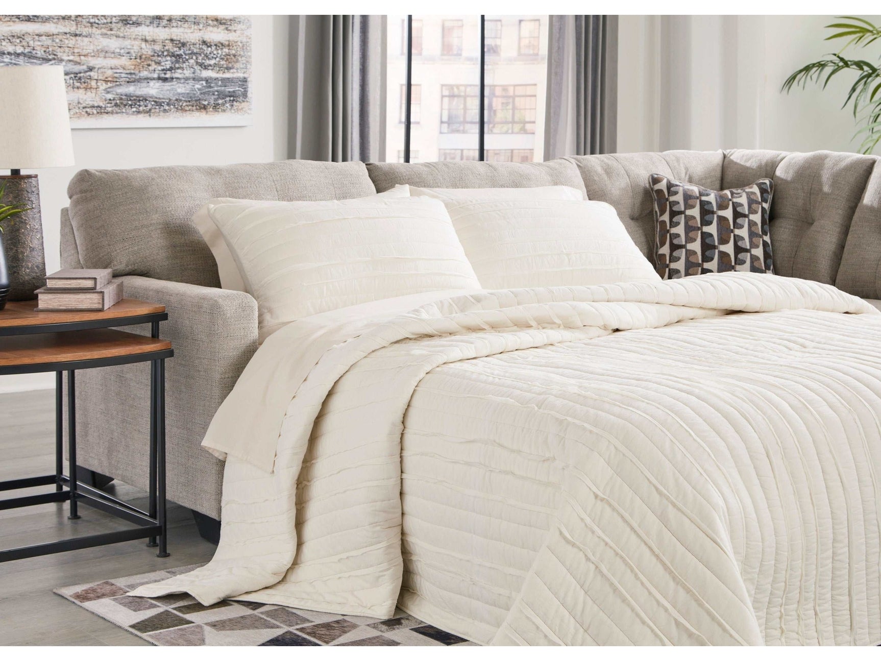 Mahoney Pebble 2pc Sectional Full Sleeper Sofa w/ RAF Chaise (Online Special Price) - Ornate Home