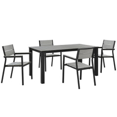 Maine Brown/Gray 5 Piece Outdoor Patio Dining Set - 79.5x107" - Ornate Home
