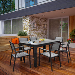 Maine Brown/Gray 7 Piece Outdoor Patio Dining Set - 79.5x107" - Ornate Home