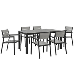 Maine Brown/Gray 7 Piece Outdoor Patio Dining Set - 79.5x107" - Ornate Home