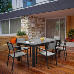 Maine Brown/Gray 7 Piece Outdoor Patio Dining Set - 79.5x124.5" - Ornate Home
