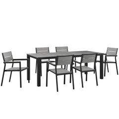Maine Brown/Gray 7 Piece Outdoor Patio Dining Set - 79.5x124.5" - Ornate Home
