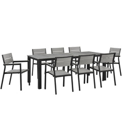 Maine Brown/Gray 9 Piece Outdoor Patio Dining Set - Ornate Home
