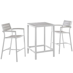 Maine White/Light Gray 3 Piece Outdoor Patio Dining Set - 27.5x67.5" - Ornate Home