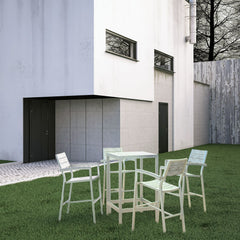 Maine White/Light Gray 5 Piece Outdoor Patio Bar Set - Ornate Home
