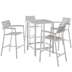 Maine White/Light Gray 5 Piece Outdoor Patio Bar Set - Ornate Home